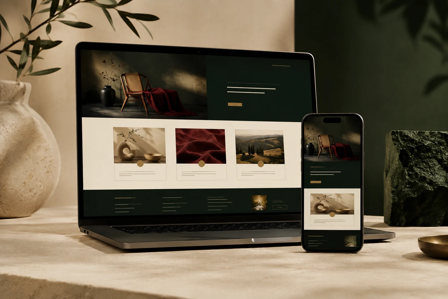Generated website design concept shown across laptop and phone